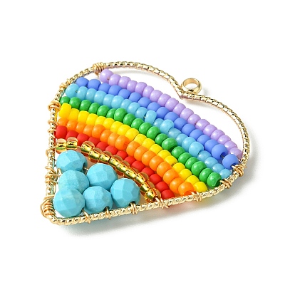 Dyed Natural Magnesite & Glass Seed Beaded Pendants PALLOY-MZ00195-1