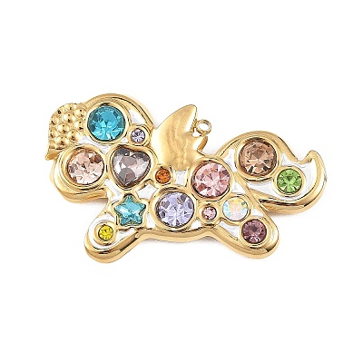 304 Stainless Steel Enamel with Rhinestone Pendants STAS-Z186-11G-01-1