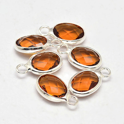Oval Faceted Silver Tone Brass Glass Charms LS-GLAA-O015-14S-1