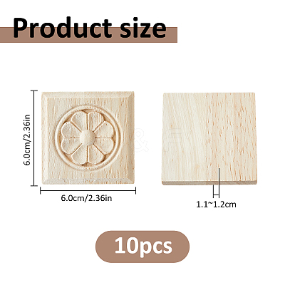 Square Wood Carved Floral Decorative Blocks WOOD-WH0124-160A-1