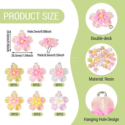 30Pcs 6 Colors Transparent Resin Pendants RESI-TA0004-74-1