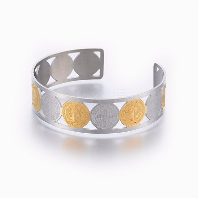 PVD Vacuum Plating 304 Stainless Steel Cuff Bangles X-BJEW-H578-03GP-1