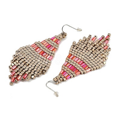 Boho Seed Bead Rhombus Tassel Earrings EJEW-Z072-02A-1