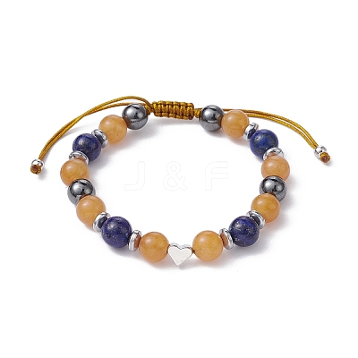 Natural Red Aventurine & Lapis Lazuli & Brass Heart Braided Bead Bracelet BJEW-JB09703-01-1