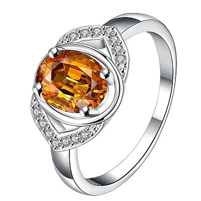 Classic Oval Brass Cubic Zirconia Rings for Women RJEW-BB06189-8C-1