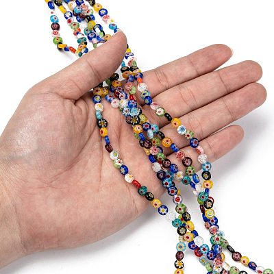 Flat Round Handmade Millefiori Glass Beads X1-LK-R004-55-1