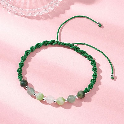 Natural White Moonstone & West African Jade & Green Aventurine & Dyed Persian Jade Round Beads Braided Bead Bracelets for Women BJEW-JB12917-05-1