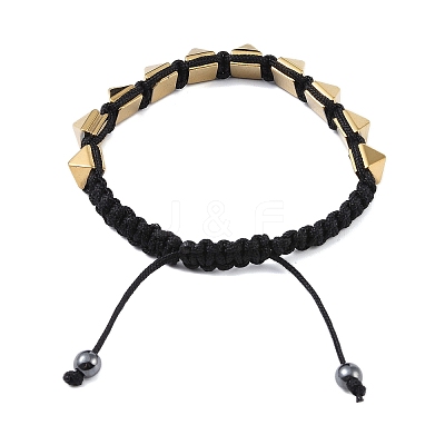 Pyramid Synthetic Non-Magnetic Hematite Braided Bead Bracelets BJEW-E102-03-1