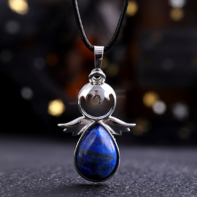 Angel Wings Synthetic Turquoise Teardropt Pendant Necklaces CI6428-9-1