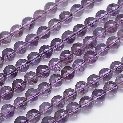 Natural Amethyst Round Bead Strands G-L411-01-8mm-1