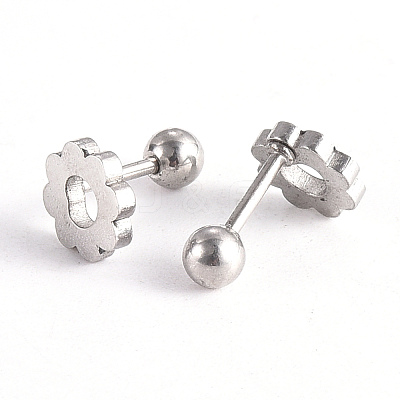 Tarnish Resistant 201 Stainless Steel Flower Barbell Cartilage Earrings LS-EJEW-R147-07-1