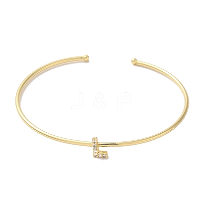 Rack Plating Brass Micro Pave Clear Cubic Zirconia Letter Open Cuff Bangles BJEW-A018-01G-L-1