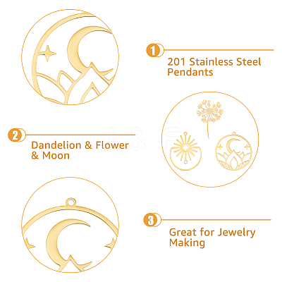 12Pcs 6 Style 201 Stainless Steel Pendants STAS-DC0014-35-1
