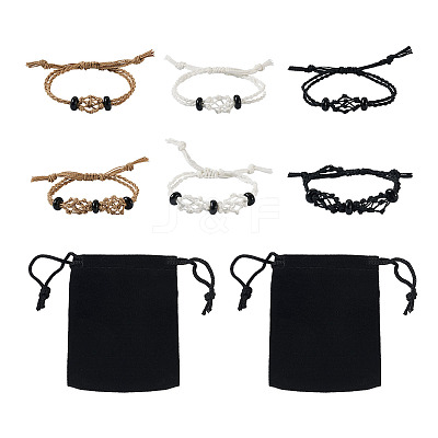 6Pcs Adjustable Braided Waxed Polyester Cord Macrame Pouch Bracelet Making BJEW-FW0001-04-1