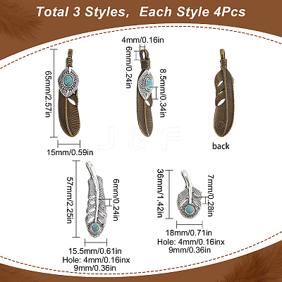 12Pcs 3 Styles Tibetan Style Alloy Big Pendants FIND-SC0003-63-1