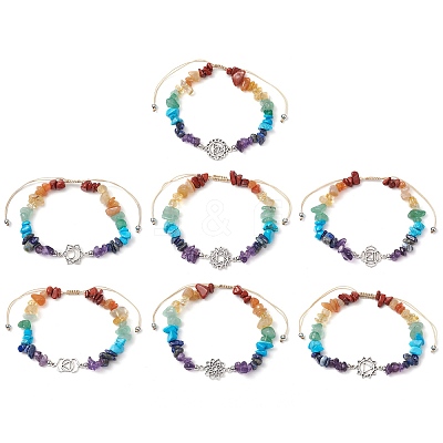7Pcs Chakra Theme Natural & Synthetic Mixed Gemstone Chips Braided Beads Bracelets BJEW-JB11324-1