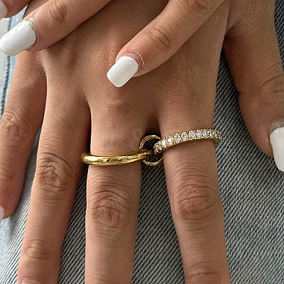 Stainless Steel Micro Pave Clear Cubic Zirconia Stacking Finger Rings FS-WGF4BA8-01-1