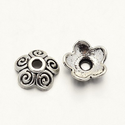 Tibetan Style 5-Petal Zinc Alloy Bead Caps X-PALLOY-N0111-06AS-1