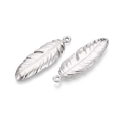 304 Stainless Steel Feather Pendants STAS-T067-32P-1