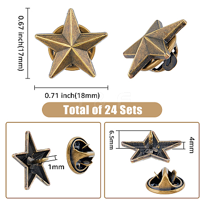 24Pcs Alloy Star Lapel Pin Brooches JEWB-FH0001-37AB-1