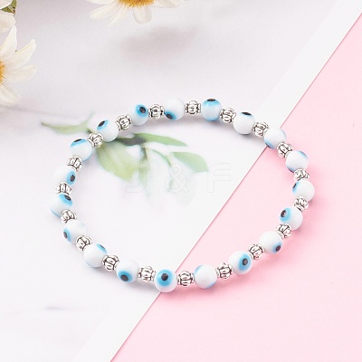 Handmade Round Evil Eye Lampwork Beaded Stretch Bracelets BJEW-JB05974-1