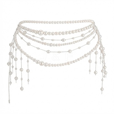 Summer Beach Alloy Imitation Pearl Tassel Waist Beads for Bikini WG13900-01-1