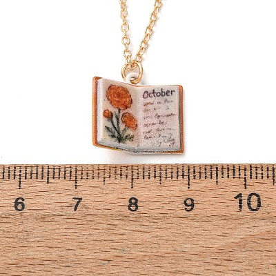 Brass Enamel Book Pendant Necklaces for Women KK-CBAF5B9-01G-10-1
