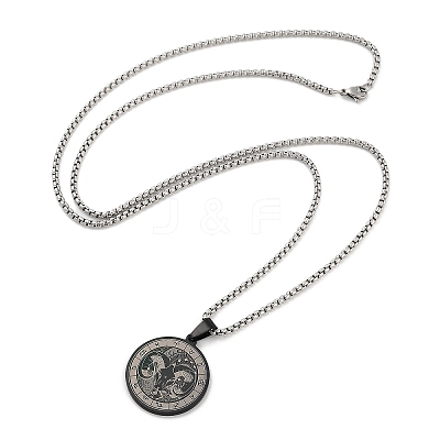 Retro Mandala 201 Stainless Steel Box Chain Constellation Pendant Necklaces for Women Men NJEW-M223-01B-1