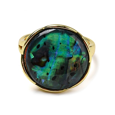 Natural Paua Shell Flat Round Open Cuff Ring RJEW-H220-04G-1