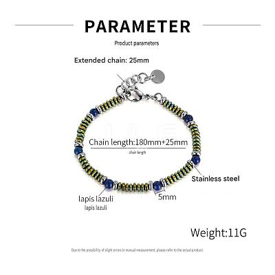 Round Natural Lapis Lazuli and 304 Stianless Steel Beaded Bracelets for Men Women EV7041-1-1