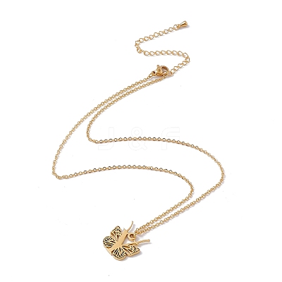 Initial Letter with Butterfly Pendant Necklace NJEW-C026-01G-Y-1