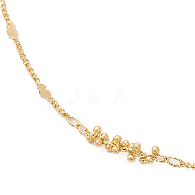 Brass Heart & Round Beaded Link Chain Anklets for Women AJEW-AN00714-1