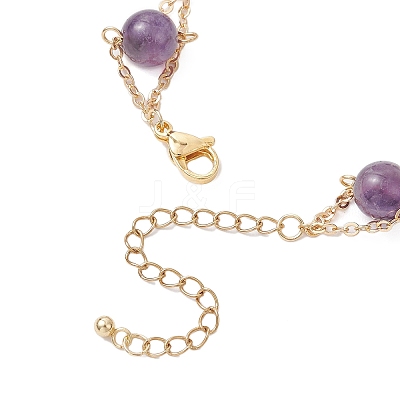 3Pcs Natural Gemstone Round Beads Link Bracelets for Women BJEW-JB12149-1