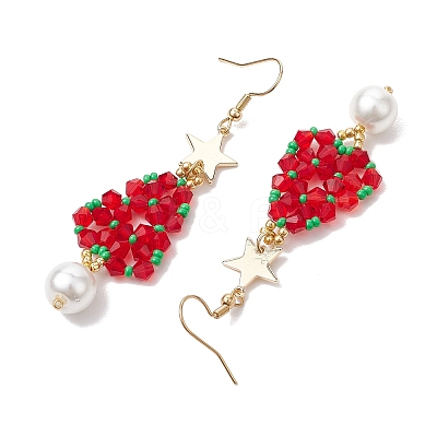 Glass Seed & Glass Pearl Beads Tree Dangle Earrings EJEW-MZ00276-01-1