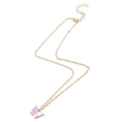 Plastic Butterfly Peandant Necklace NJEW-WH0020-14G-B-1