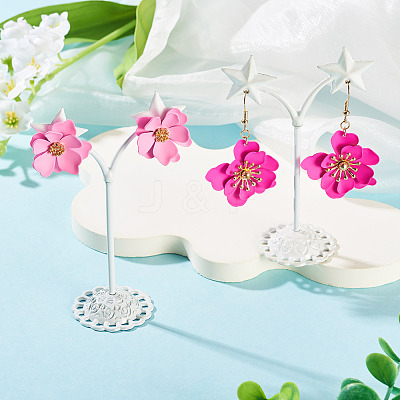 2 Pairs 2 Styles Iron Flower Dangle Earrings and Sweet and Stylish Multi-layer Petal Flower Stud Earrings EJEW-TA0001-80A-1
