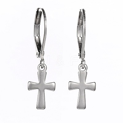 Tarnish Resistant Cross Stainless Steel Dangle Leverback Earrings EJEW-JE01749-1