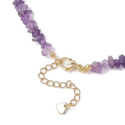 Natural Amethyst Chip with Cross Beaded Necklaces NJEW-JN05513-1