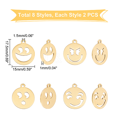16Pcs 8 Style Ion Plating(IP) 201 Stainless Steel Pendants STAS-DC0006-10-1