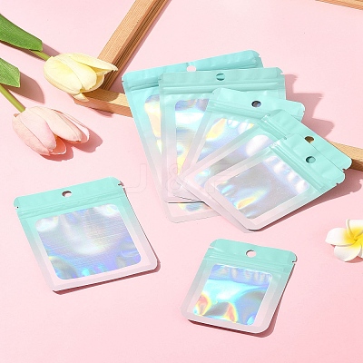 60Pcs 5 Styles Rectangle Glitter Holographic PVC Resealable Packaging Bags ABAG-FS0001-14B-1