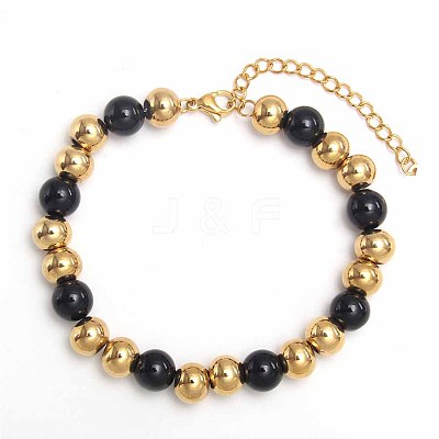 Simple Fashion Round 304 Stainless Steel Beaded Bracelets for Women UG2742-15-1