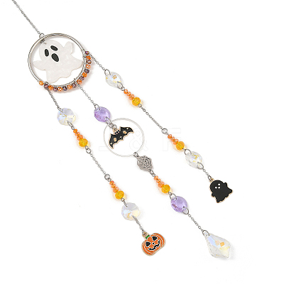 Halloween Ghost Bat Alloy Enamel Suncatcher HJEW-TA00494-1