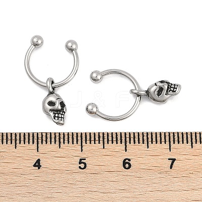 Skull 316 Surgical Stainless Steel Dangle Half Hoop Earrings for Women EJEW-G416-48AS-1