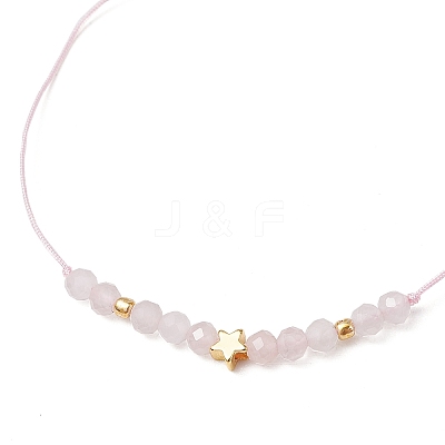 Natural Round Rose Quartz Beads Braided Bead Bracelets for Women BJEW-JB11655-07-1