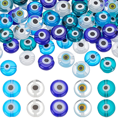 100Pcs 5 Colors Handmade Evil Eye Lampwork Beads LAMP-SP0001-04A-1