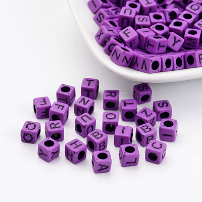 Mixed Letters Opaque Acrylic Cube Beads SACR-S177-04-1