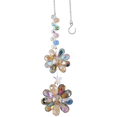 Glass Beaded Flower Hanging Suncatchers AJEW-WH20020-064A-1