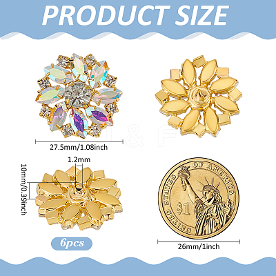 6Pcs Alloy Rhinestone 1-Hole Shank Buttons BUTT-FG0001-42C-1