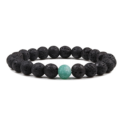 Simple Natural Lava Rock Round Beaded Stretch Bracelets CD8108-2-1