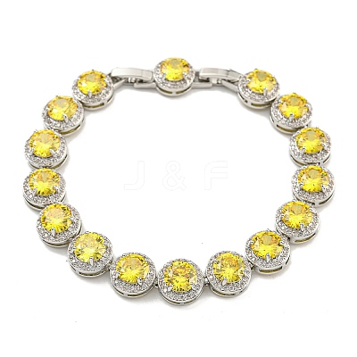 Flat Round Glass Link Chain Bracelets BJEW-H604-02P-04-1